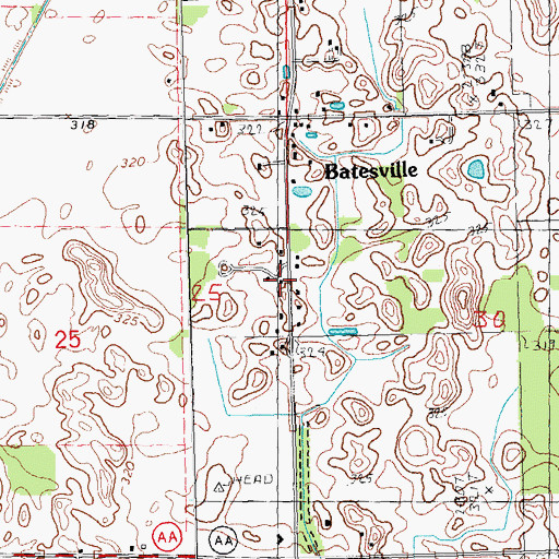 Topographic Map of Batesville, MO