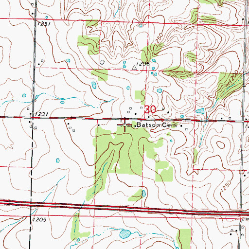 Topographic Map of Batson Cemetery, MO