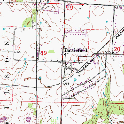 Topographic Map of Battlefield, MO