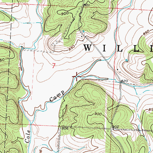 Topographic Map of Bauer Branch, MO