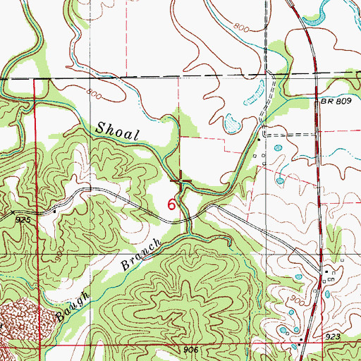 Topographic Map of Baugh Branch, MO