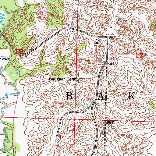 Topographic Map of Baugher Cemetery, MO