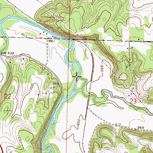 Topographic Map of Baynham Branch, MO
