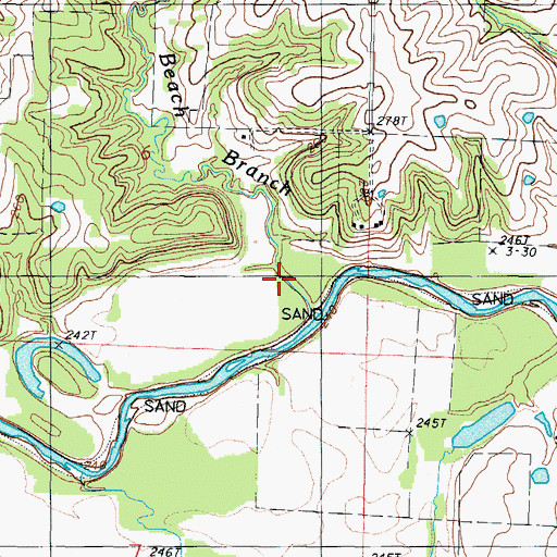 Topographic Map of Beach Branch, MO