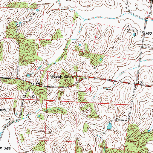 Topographic Map of Beach Cemetery, MO