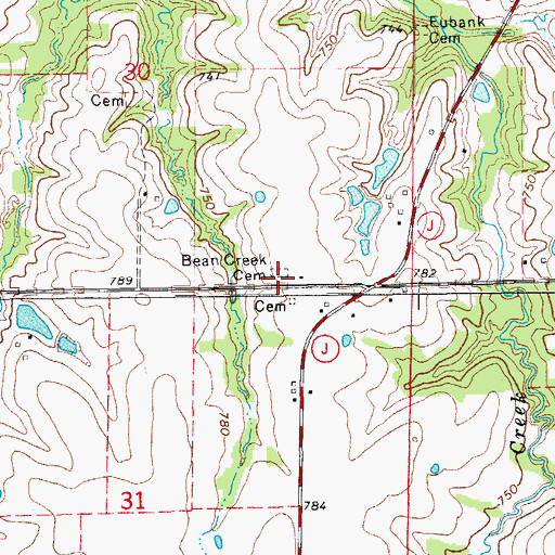 Topographic Map of Bean Creek Cemetery, MO