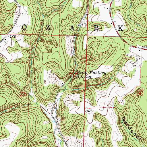 Topographic Map of Bean Factory Spring, MO