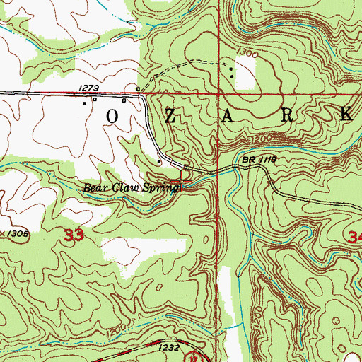 Topographic Map of Bear Claw Spring, MO