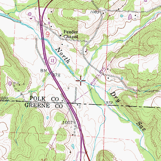 Topographic Map of Bear Creek, MO