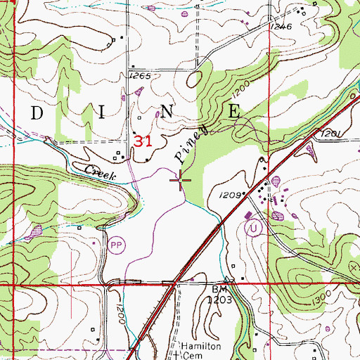 Topographic Map of Bear Creek, MO