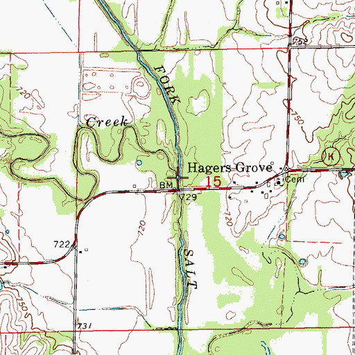 Topographic Map of Bear Creek, MO