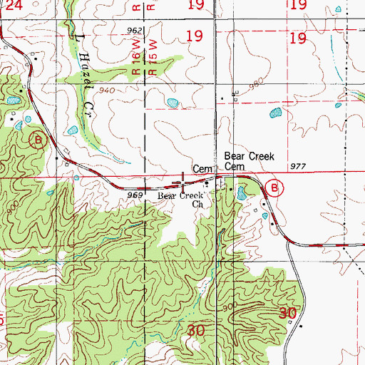 Topographic Map of Bear Creek Church, MO
