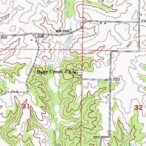 Topographic Map of Bear Creek Church, MO