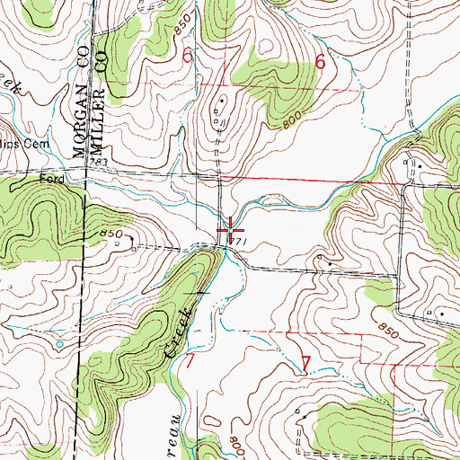 Topographic Map of Beard Creek, MO