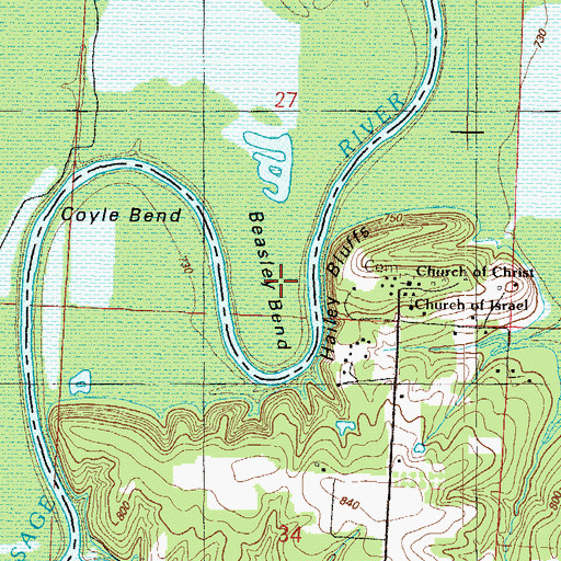 Topographic Map of Beasley Bend, MO