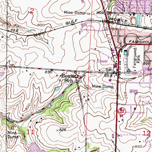 Topographic Map of Beatie School (historical), MO