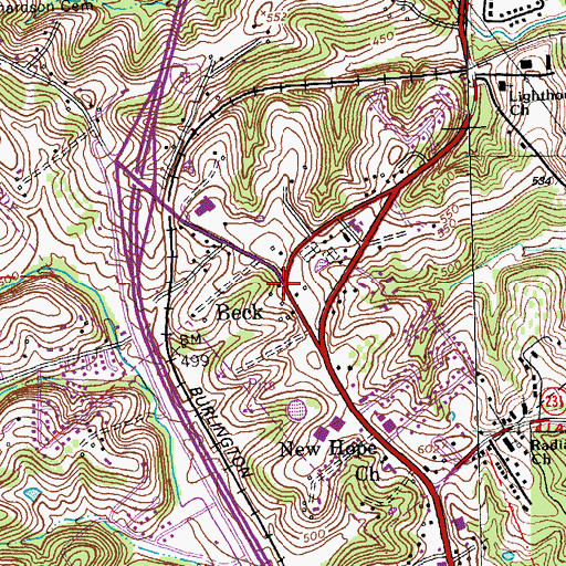 Topographic Map of Beck, MO
