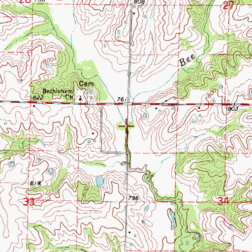 Topographic Map of Bee Branch, MO