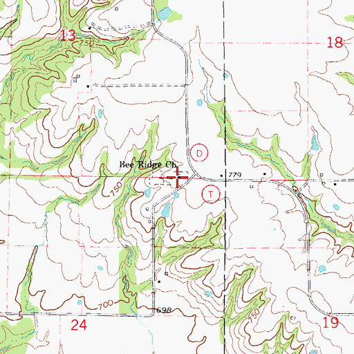 Topographic Map of Bee Ridge Church, MO