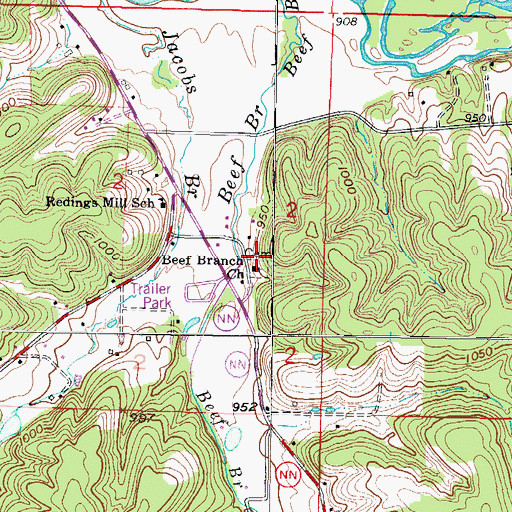 Topographic Map of Beef Branch Church, MO