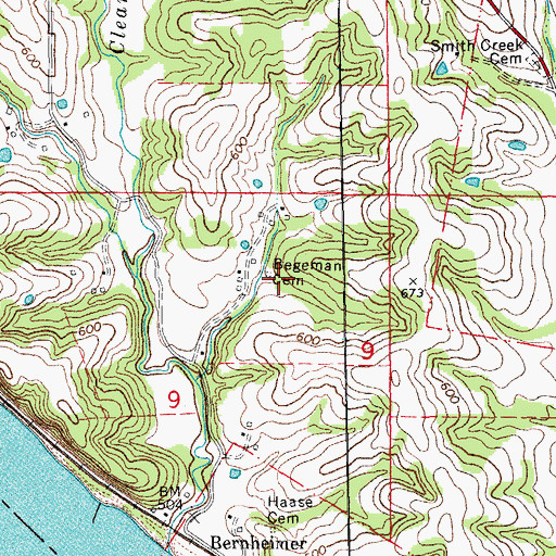 Topographic Map of Begeman Cemetery, MO