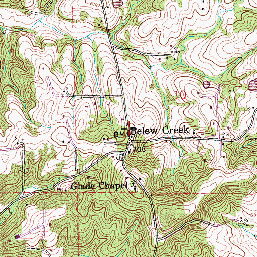 Topographic Map of Belews Creek, MO