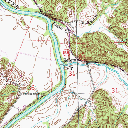 Topographic Map of Belews Creek, MO