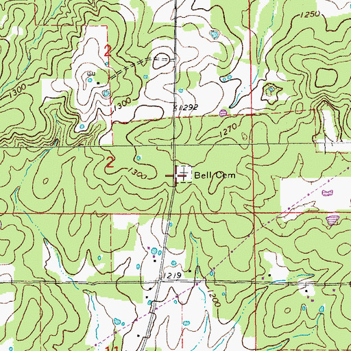Topographic Map of Bell Cemetery, MO