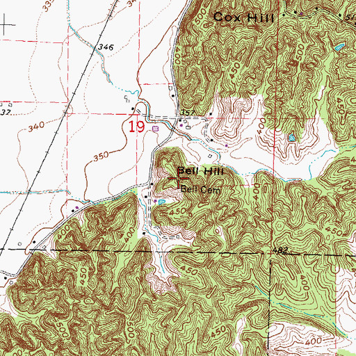 Topographic Map of Bell Cemetery, MO