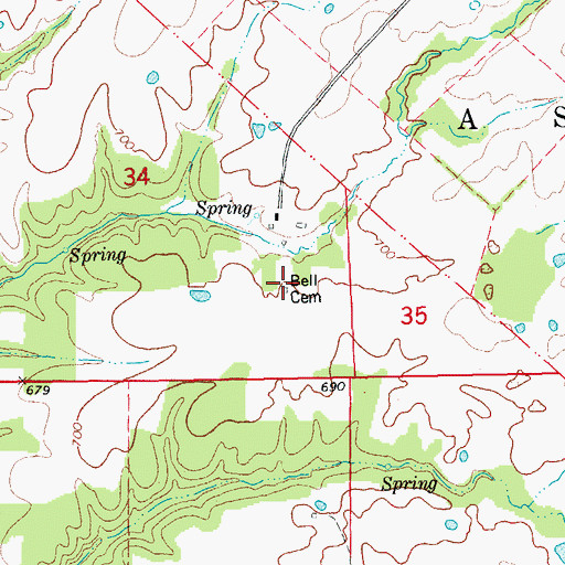Topographic Map of Bell Cemetery, MO