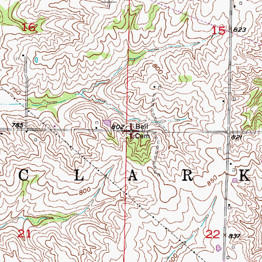 Topographic Map of Bell Cemetery, MO