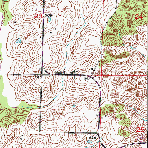 Topographic Map of Bell Cemetery, MO