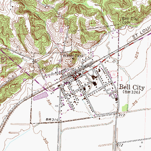Topographic Map of Bell City, MO