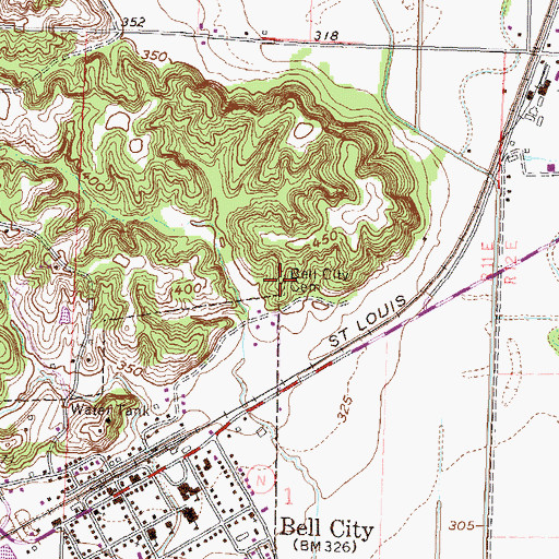 Topographic Map of Bell City Cemetery, MO