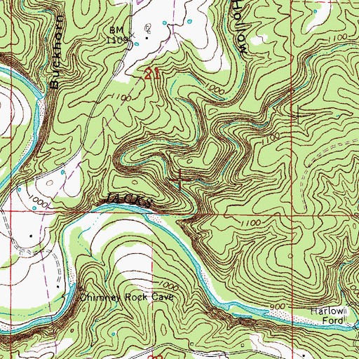 Topographic Map of Bell Hollow, MO
