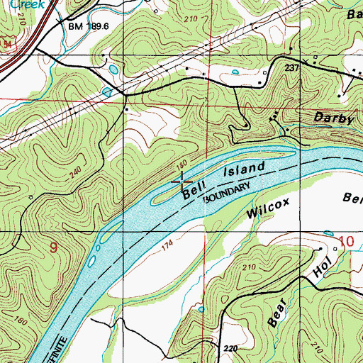 Topographic Map of Bell Island, MO