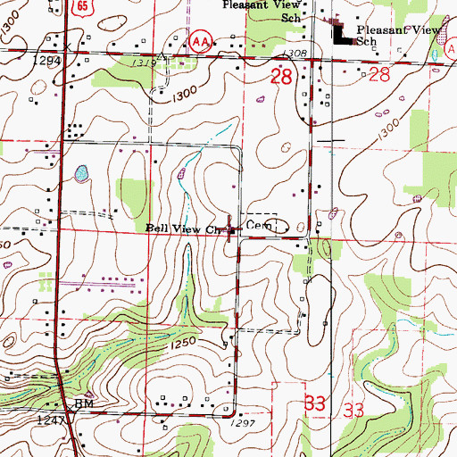 Topographic Map of Bell View Church, MO