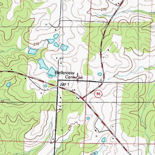 Topographic Map of Belleview Cemetery, MO