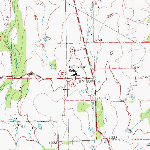 Topographic Map of Belleview School, MO
