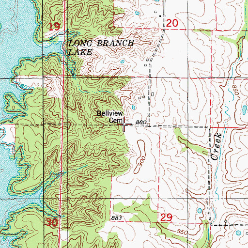 Topographic Map of Bellview Cemetery, MO