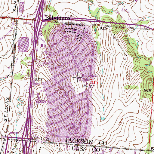 Topographic Map of Belvidere Elementary School, MO