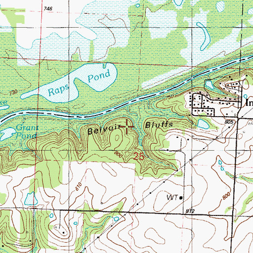 Topographic Map of Belvoir Bluffs, MO