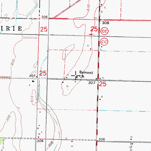 Topographic Map of Bement Church, MO