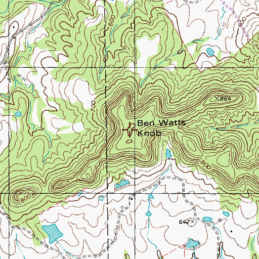 Topographic Map of Ben Watts Knob, MO
