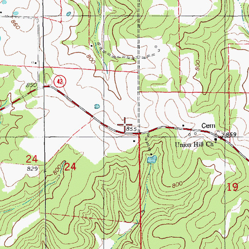 Topographic Map of Bend School, MO