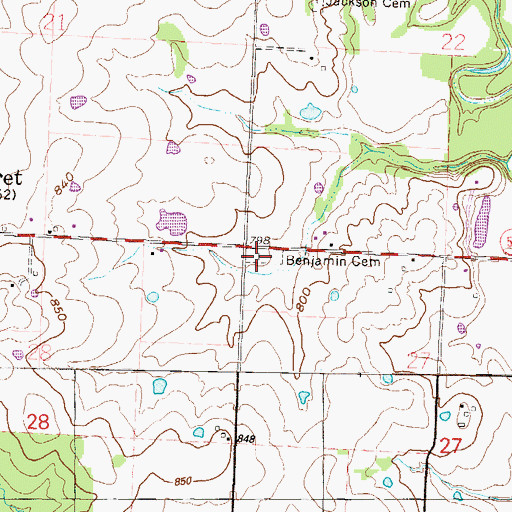 Topographic Map of Benjamin Cemetery, MO