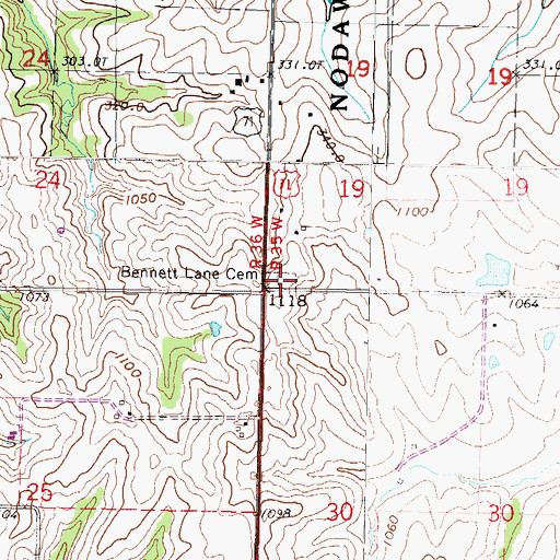 Topographic Map of Bennett Lane Cemetery, MO