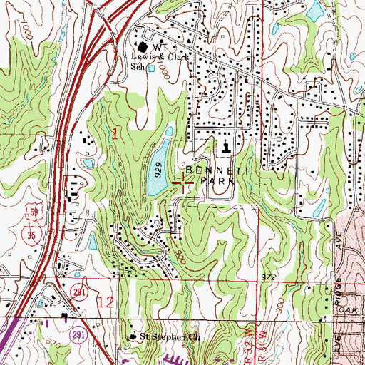 Topographic Map of Bennett Park, MO