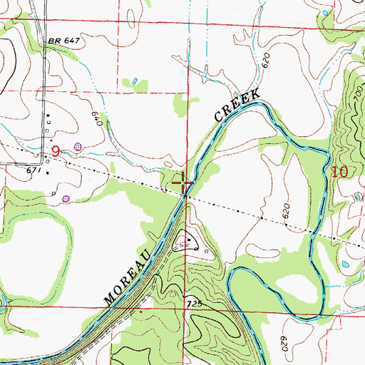 Topographic Map of Bennie Branch, MO