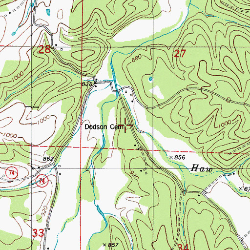 Topographic Map of Dodson Cemetery, AR